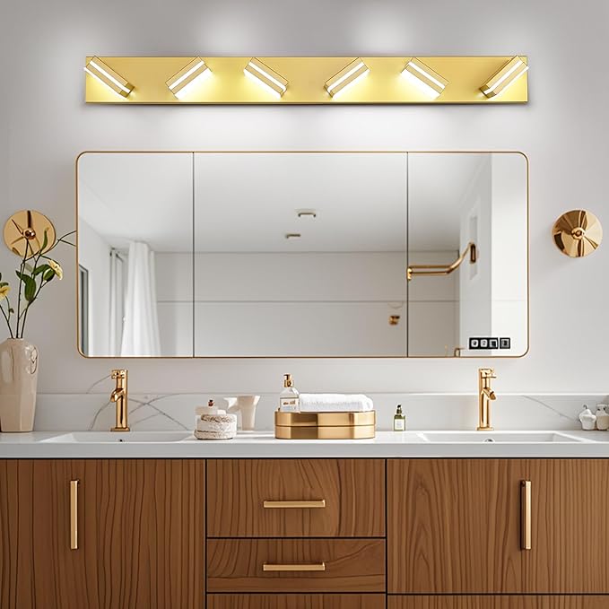 Modern LED Bathroom Lights Fixtures 6-Light, Metal Gold Acrylic Wall Lighting - Image 6