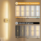 Battery Operated Wall Sconce, 3000K-6000K Dimmable Gold Wall Lights - Image 2