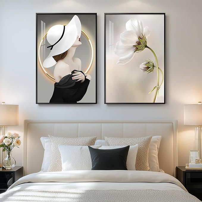 Framed Modern Woman Wall Art for Girls Bedroom, Large Bright Style Modern Art by Cuspin