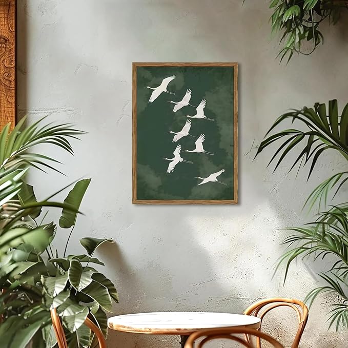 Framed Japanese Flying Cranes Wall Art, Vintage Bird Pictures Wall Decor - Image 2