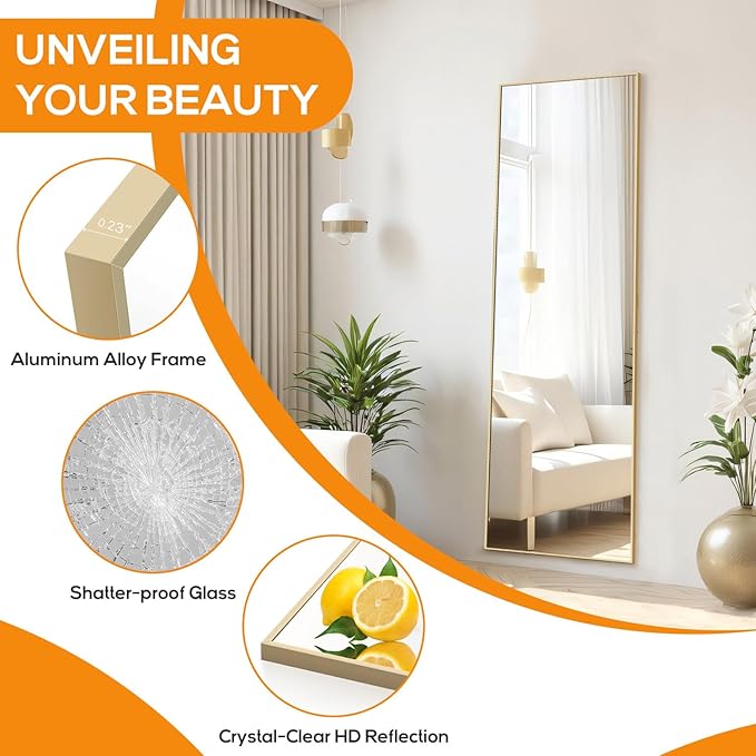 Mirror Full Length, Upgraded 16"x59" Body Wall Mirrors - Image 5