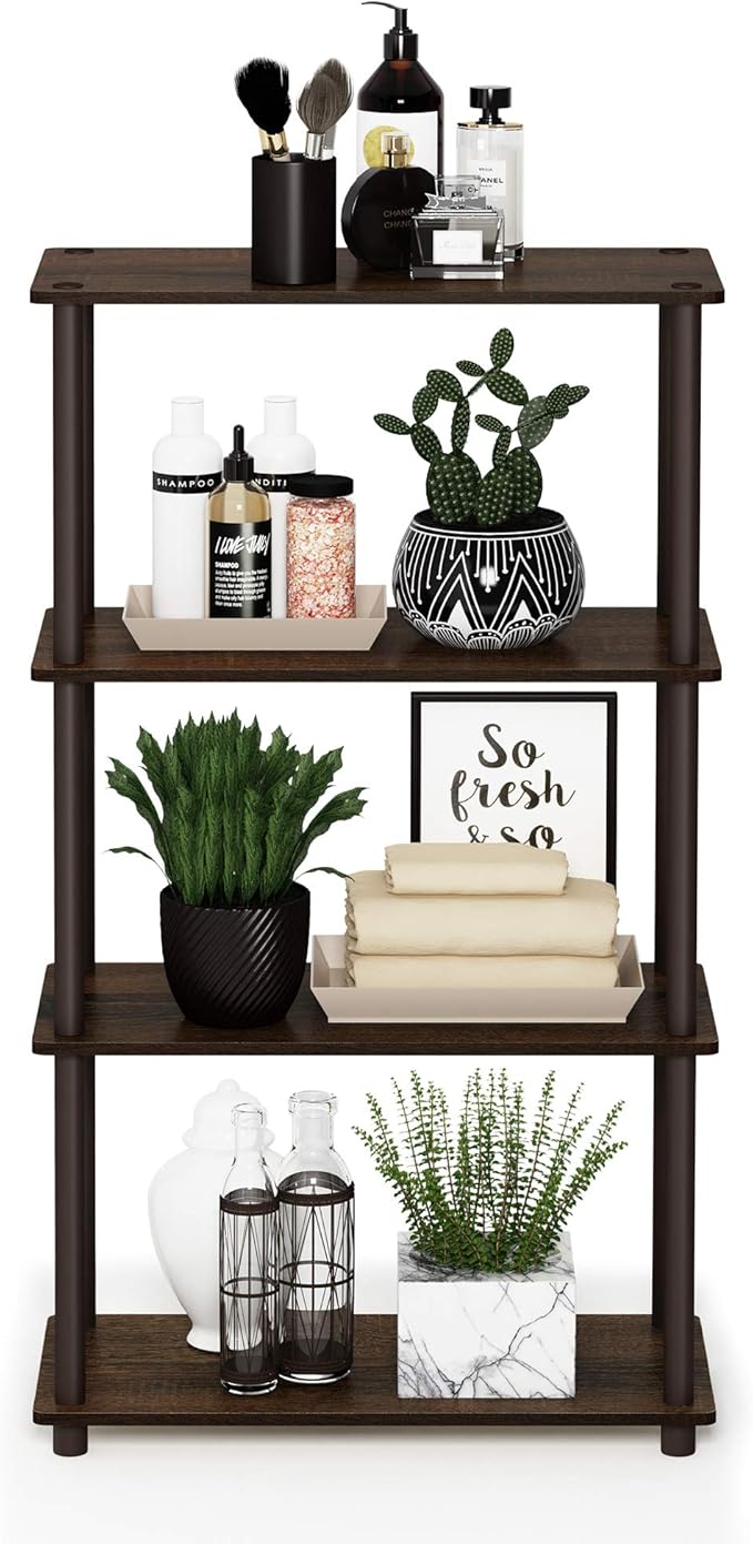 Furinno TURN-N-TUBE Storage Shelves, 4-Tier Toolless Book Shelf, Corner Shelf - Image 7