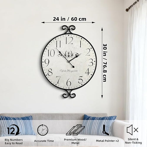 30 Inch Wall Clock for Living Room, Extra Large Farmhouse Wall Clock, Wrought - Image 2
