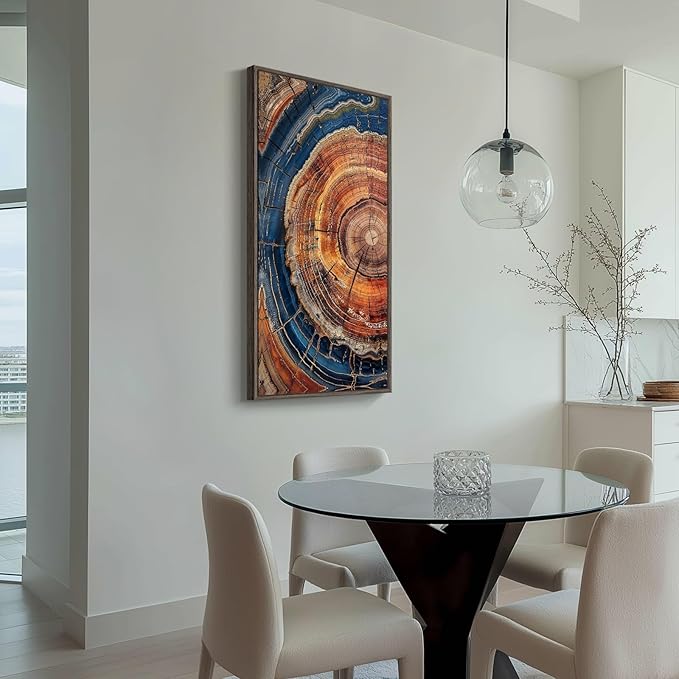 Framed Vertical Colorful Tree Ring Living Room Wall Art, Large Vintage - Image 4