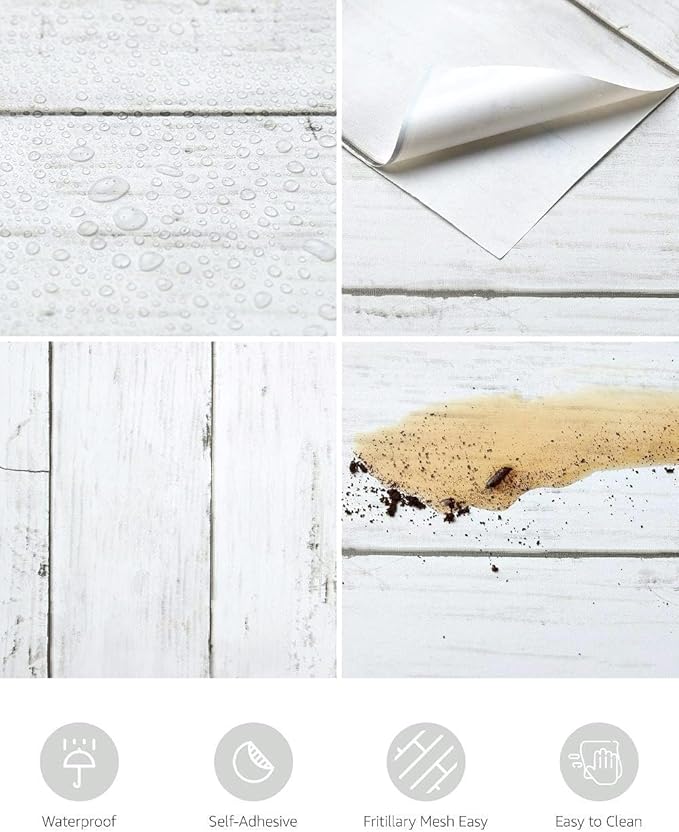 White Grey Wood Paper 17.71 in X 205 in Self-Adhesive Removable Peel and Stick - Image 2