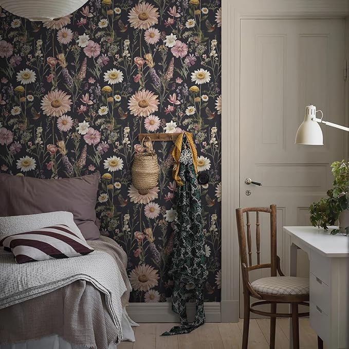 Livebor Dark Floral Peel and Stick Wallpaper Vintage Floral Contact Paper 16.9” - Image 4
