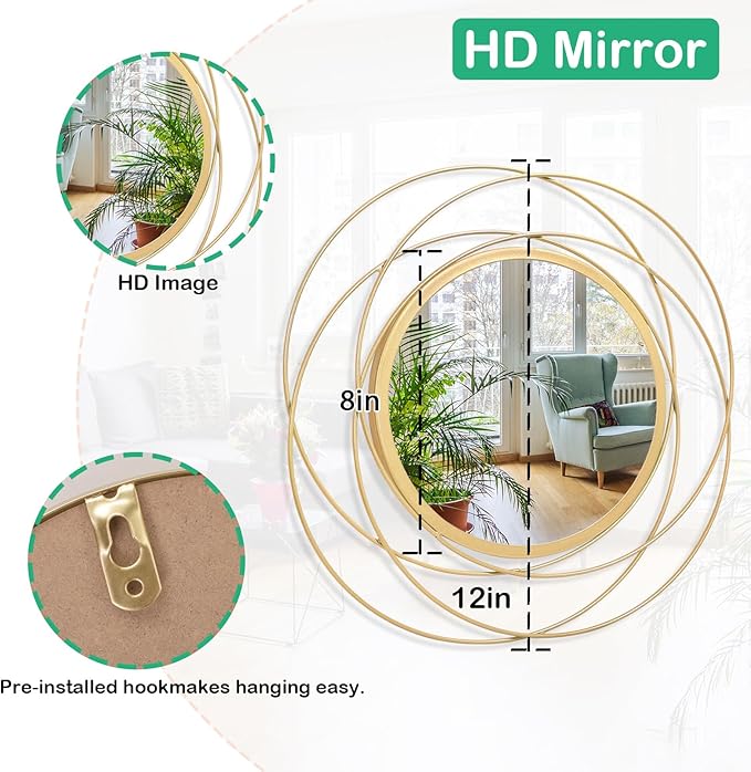Mirrors for Wall Gold Circular Art Classic Metal Iron Frame Wall Mirror Decor - Image 7