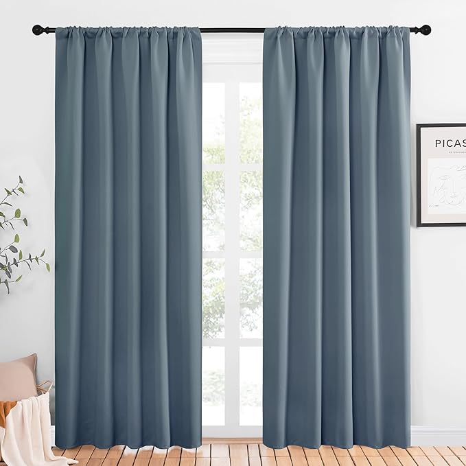 NICETOWN Window Curtains Blackout Drapes, Smoky Blue, 1 Pair, 52 by 84-Inch by NICETOWN