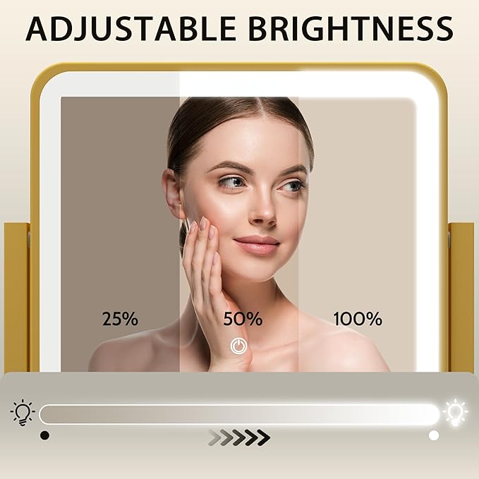 ROLOVE Gold Lighted Makeup Mirror, 3-Color Dimmable Lighting, 360° Rotation - Image 3