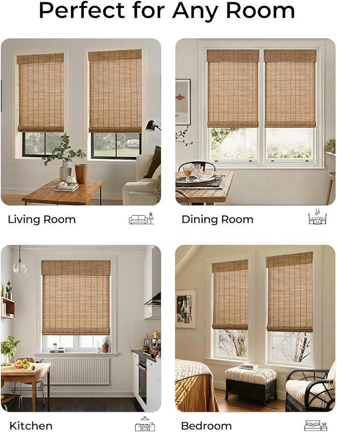 UNISHADES No Drill Cordless Bamboo Roman Shades, Light Filtering Woven Natural - Image 5