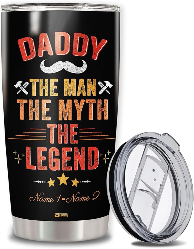 WAZONE Personalized Dad Tumbler With Lids Custom Name Inspiring Quote Unique Presents Christmas Birthday Gift For Dads Daddy Man Grandpa Insulated Cup Stainless Steel Travel Mug 20oz 30oz
