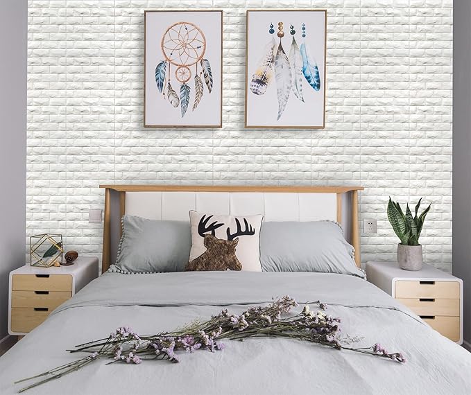 YU LI 3DH 3D Wall Panels Peel and Stick 30PCS White Foam Brick Wallpaper - Image 3