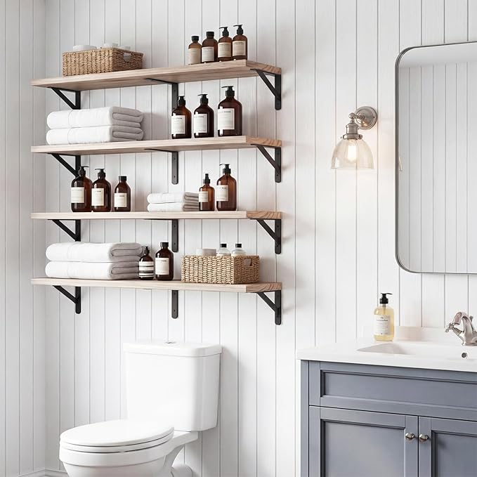YGEOMER Floating Shelves for Wall, 35in Light Carbonized Brown Wall Shelves for - Image 4