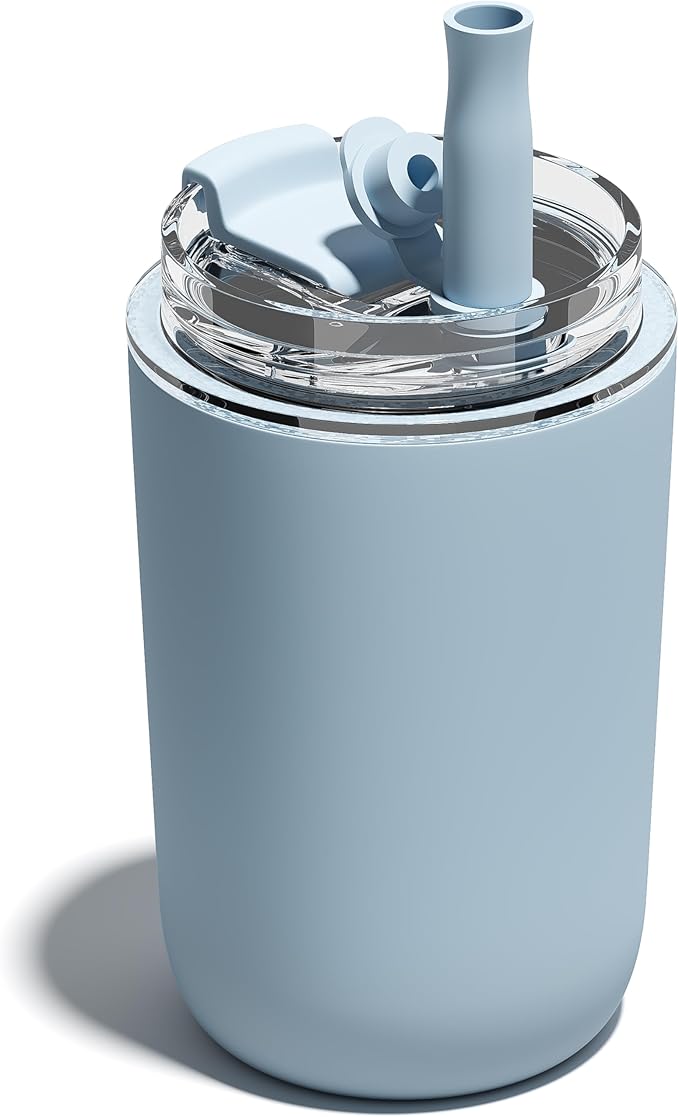 10 oz Insulated Coffee Tumblers, Travel Coffee Tumblers with Straw, Double-Wall Stainless Steel Tumbler, Leak Proof Tumbler, Reusable Cups with Lids for lced and Hot Drinks (Blue)