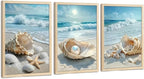 SYWENNOI 3 Piece Wood Framed Beach Wall Art, Sandy Shore, Pearl in Shell by SYWENNOICanvasWallArt