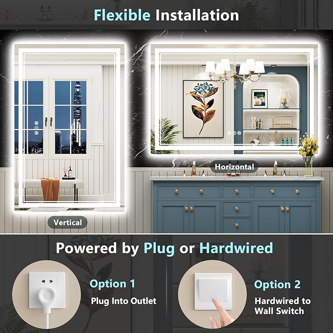 55x36 LED Bathroom Mirror with Lights, Backlit and Front Lit Anti-Fog Lighted - Image 6