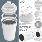 YINBAOGE Insulated Travel Coffee Mug, Spill & Leak Proof, Portable To Go Camping Stainless Steel Coffee Tumbler, Reusable Thermal Coffee Cup with Lid for Hot & Cold Drinks (2nd-White, 12 OZ)