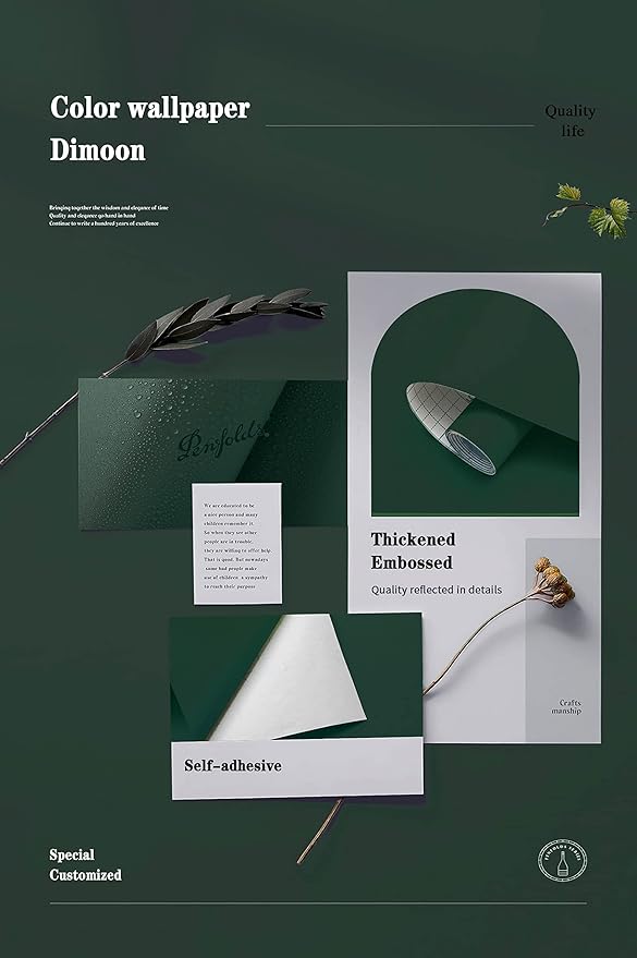 Dimoon 110''x17.7'' Dark Green Peel and Stick Wallpaper Contact Paper Modern - Image 4