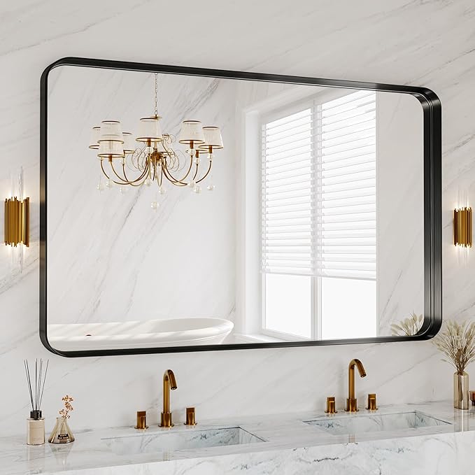 55X36 Inch Black Metal Framed Bathroom Mirror by MYSUNORIA