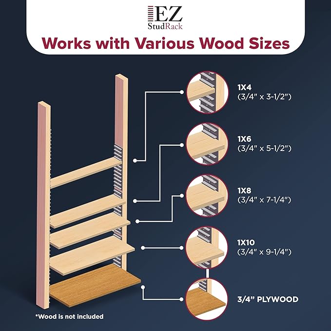 Made in USA | EZStudRack Adjustable Between Stud Shelf Bracket | Shelf Brackets - Image 4
