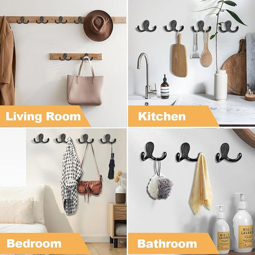 20 Pack Coat Hooks Wall Hooks for Hanging, Heavy Duty Double Prong Metal Hook - Image 2