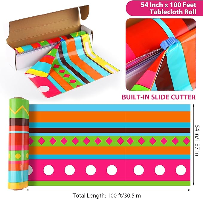 Kochorie 100 Ft x 54 Inch Mexican Fiesta Party Tablecloth Roll - Image 2