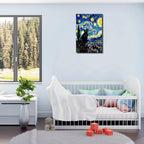 ALMLZL Framed Van Gogh The Starry Night Cat Canvas Wall Art Cute Funny Black - Image 5