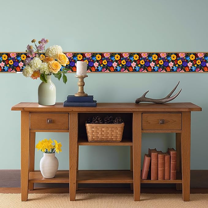 Colorful Floral Wallpaper Border 196x4 Inch Peel and Stick Wall Border - Image 6