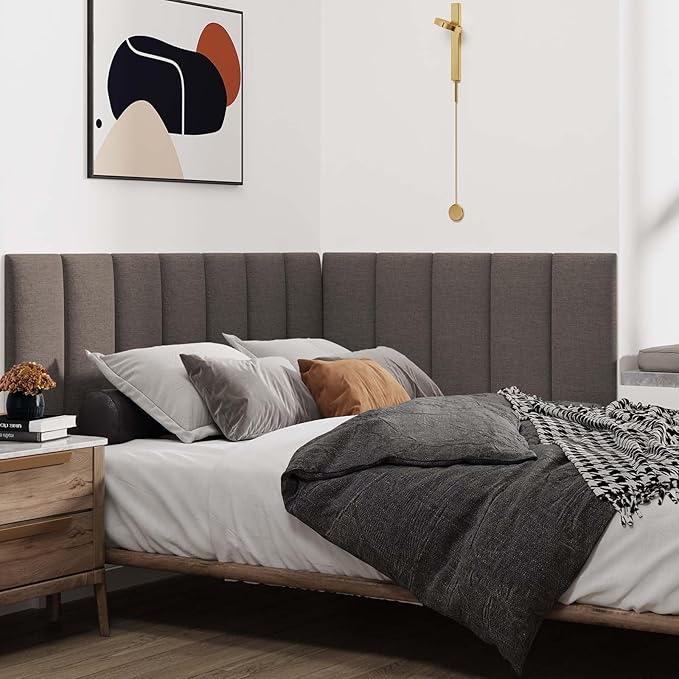 IFNOW Upholstered Wall Mounted Headboard, 3D Soundproof Peel and Stick Panels - Image 2