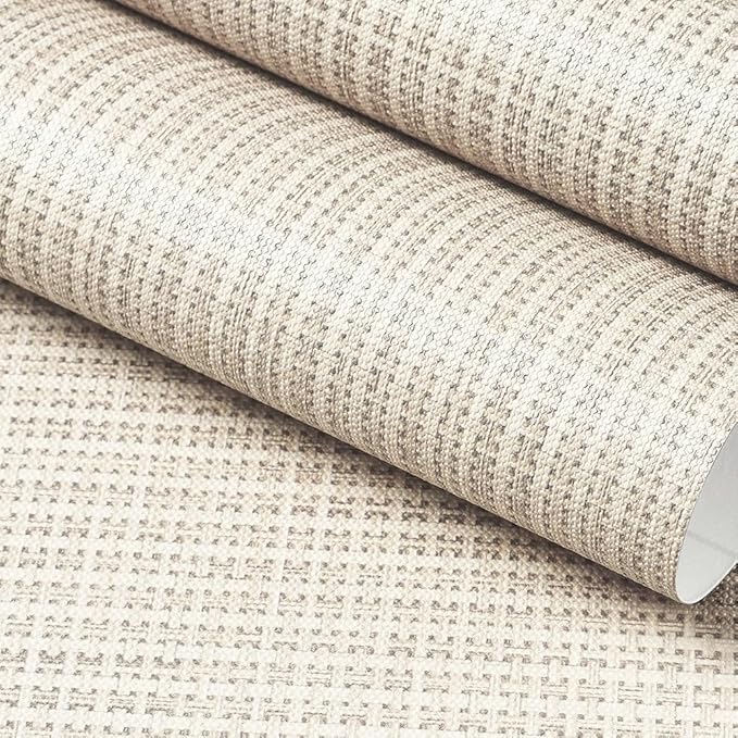 FunStick 16"x240" Thick Beige Wallpaper Peel and Stick Modern Grasscloth by FunStick