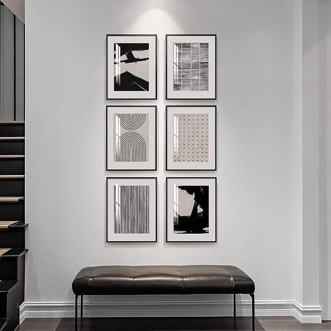 Framed Black and White Abstract Wall Art, 6 Pieces Modern Prints Paintings - Image 3