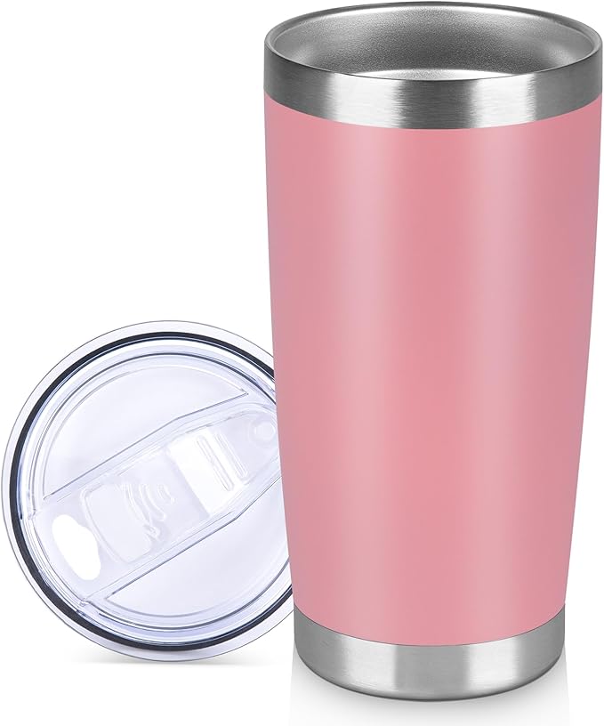 20 oz Tumbler Stainless Steel Tumblers Bulk with Lid Double Wall Insulated Coffee Tumbler Cups for Hot & Cold Drinks Powder Coated Travel Coffee Tumbler Mug Metal (Rose Pink, 1 pack)