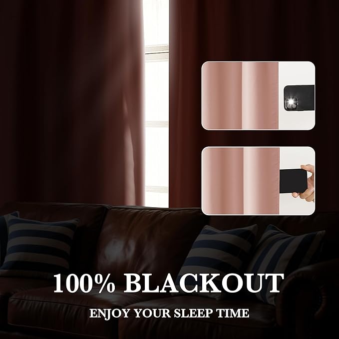 RYB HOME Bedroom Blackout Curtains 80 inches Long, 100% Blackout Thermal - Image 4