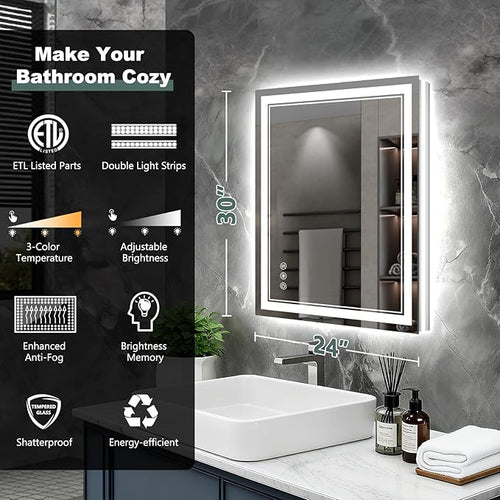 30x24 Inch LED Bathroom Mirror - Image 2