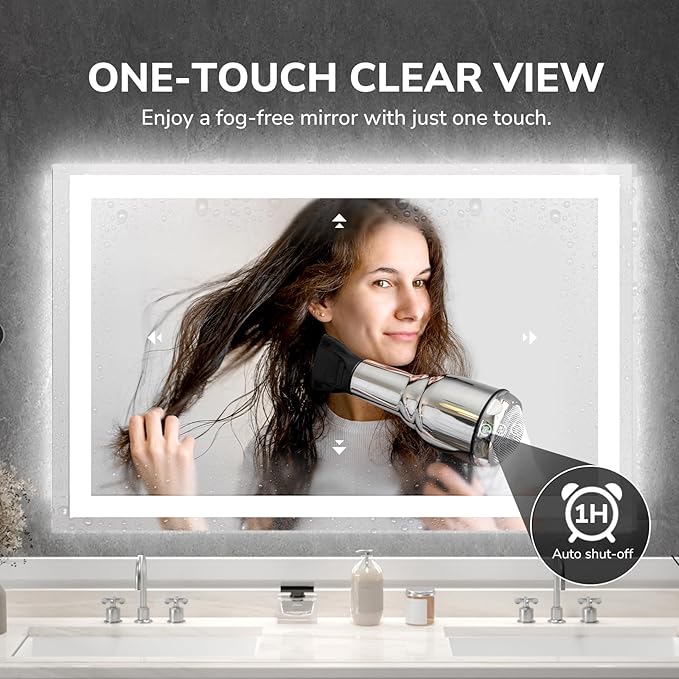 USHOWER LED Bathroom Mirror 55x30 Inch Tempered Glass - Image 2