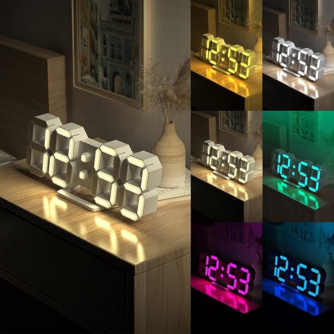 3D LED Digital Wall Clock 9.7" RGB Neon Alarm Clock, Large Display Desk/Wall - Image 6