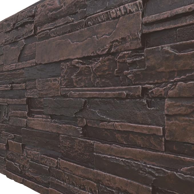 EverStone Cascade Faux Stone Panel, 48 5/8"W x 24 3/4"H x 1 1/4"D, Dark Tobacco - Image 7