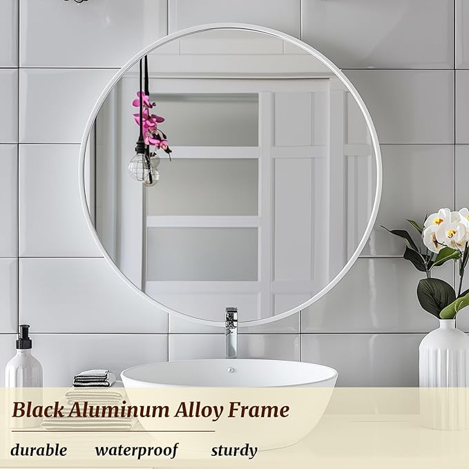 White Round Mirror 18 inch, Bathroom Mirror, Round Wall Mirrors - Image 2