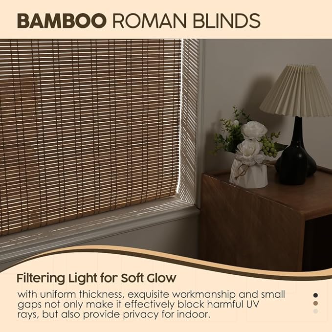 Cordless Bamboo Roman Shades, Light Filtering Bamboo Shades Blinds Window - Image 3
