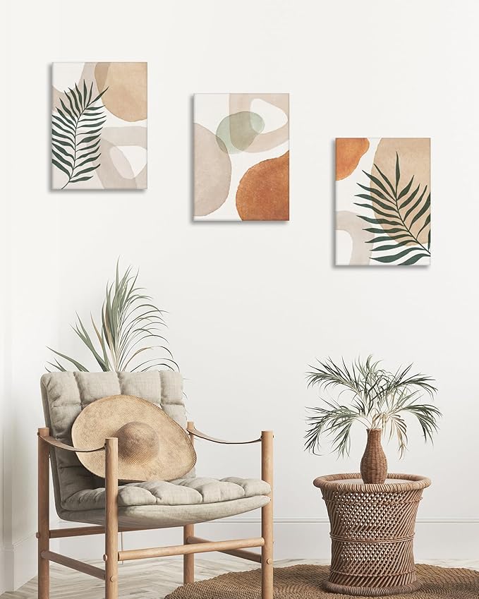 HesenDot Abstract Botanical Wall Art Set of 3, 30x40CM Neutral Plant Framed - Image 2
