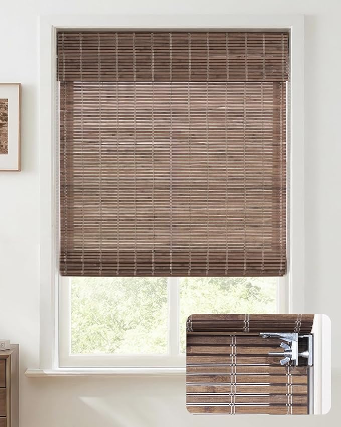 UNISHADES No Drill Cordless Bamboo Roman Shades, Light Filtering Woven Natural by UNISHADES