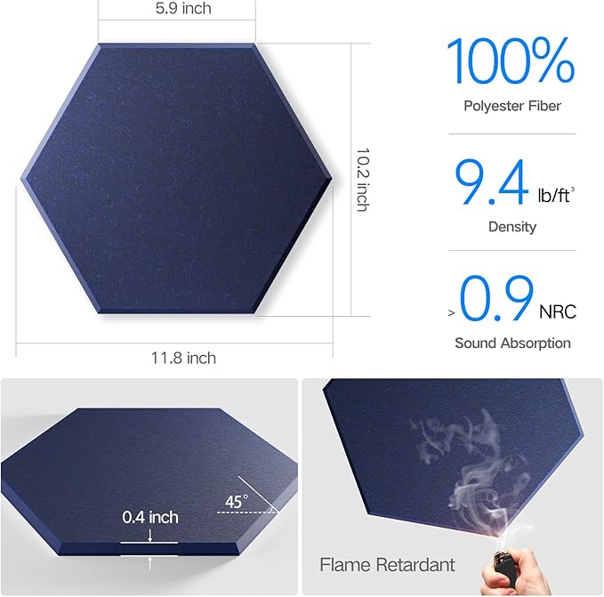 8 Pack Self-Adhesive Acoustic Panels 12" X 10" X 0.4" - Image 3