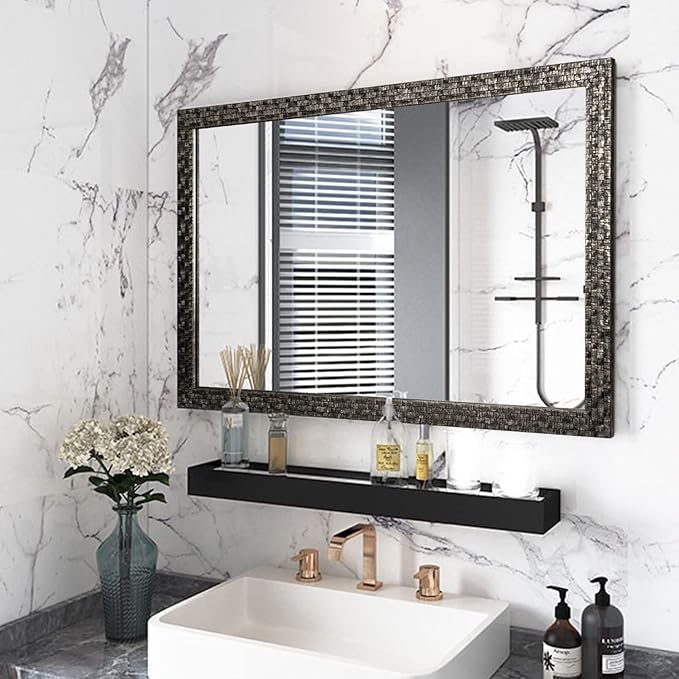 Bathroom Mirrors 40x24 Inch for Wall, Modern Rectangle Black Frame Wall Mounted by Unknown