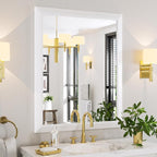 Amorho Bathroom Mirror, 40X32 Inch White Thick Metal Framed Wall Mirrors - Image 8