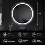 NEWBULIG 30 Inch Round LED Bathroom Wall Mirror - Image 3