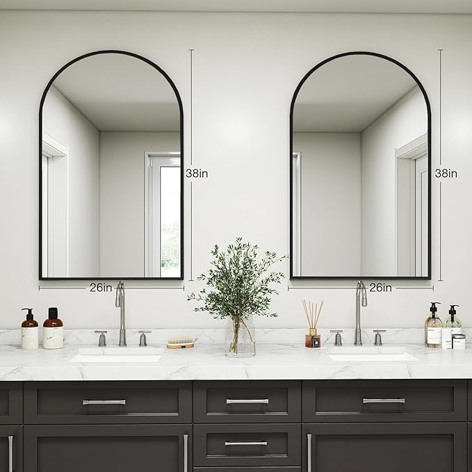 DUMOS Black Metal Arch Vanity Rounded Rectangle Bathroom Mirrors - Image 3