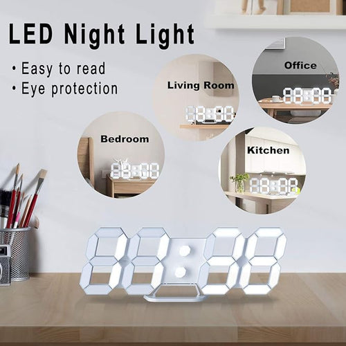 3D LED Digital Wall Clock/Desk Alarm Clock - Image 2