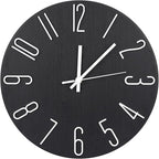 Wall Clock 12 Inch Silent Non-Ticking Imitation Wood Indoor Clock Round Black by BAKBRAND