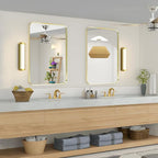 Wall Mount Mirror for Bathroom, Brushed Gold Metal Framed Rounded Corner - Image 3