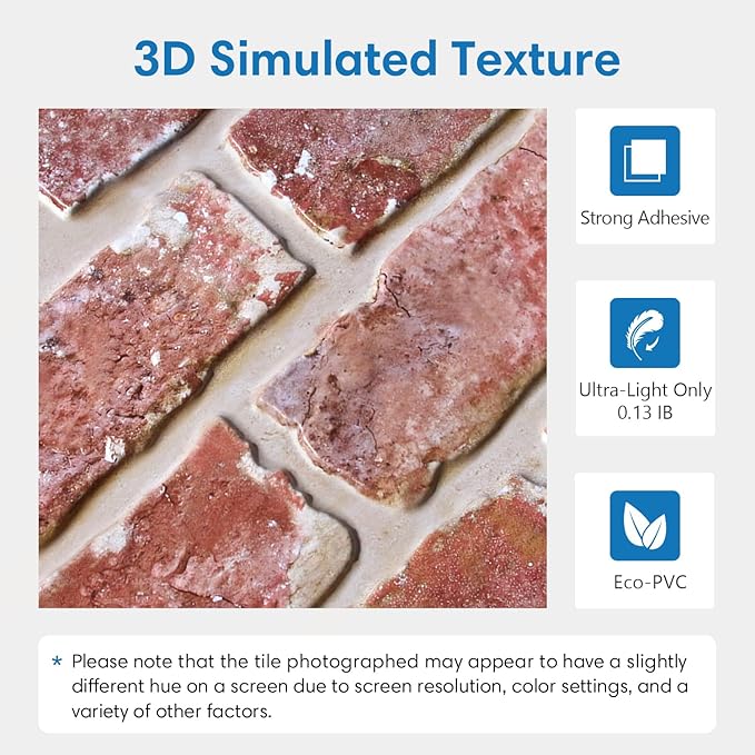 COMSTICKC 3D Red Brick Wall Panel, Peel and Stick Brick Panels - Image 3